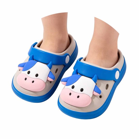 Cartoon Cow Butterfly Charms Toddler Girls EVA Clogs Non Slip Pool Beach Shower Slippers Adjustable Heel Strap For 18Months-6Years Old Kids