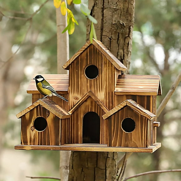 Wzzjkit Bird Feeders for Outdoors, Wooden Hummingbird Birdhouse Solid Wood Birdhouse Ornament Rustic Outdoor Birdhouse Cottage Style Gardening Hanging Bird Feeder, Bird Feeder