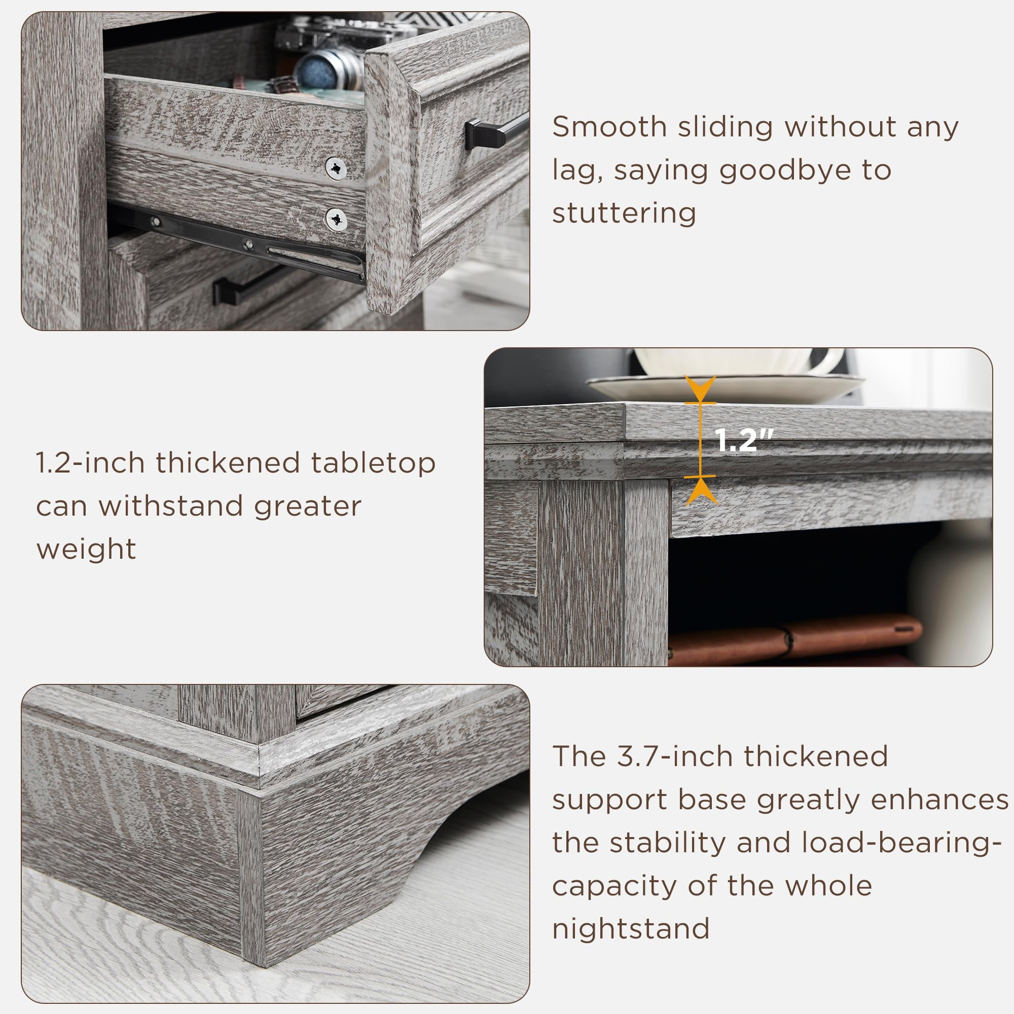 ACCOHOHO 18" Farmhouse Rustic Nightstand with 2 Drawers, Grey