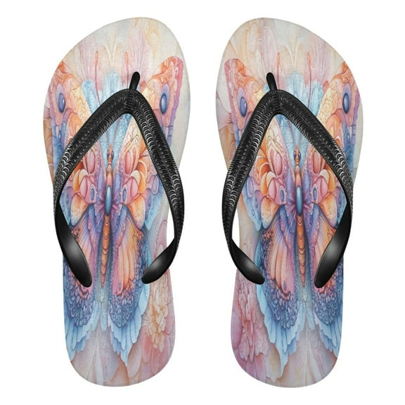 YAZAOOSummer Flip Flops Creatively Colorful Butterfly Illustration Simple Beach Sandals