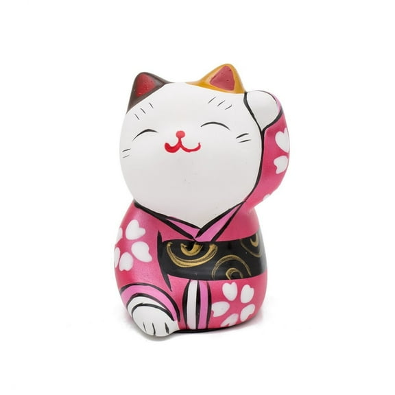 THY COLLECTIBLES Hand Painted Feng Shui Mini Maneki Neko Lucky Cat Red