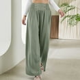 thumbnail image 6 of Boho Pants for Women Beach Pants Lounge Trousers High Waisted Wide Leg Pants Pleated Belly Control Flowy Slacks, 6 of 7