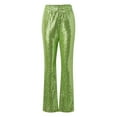thumbnail image 4 of Hpapadks Women's Pants Retro Solid Color Elastic Waist Sequin Pant Slim Fit Womens Slacks Green M, 4 of 7