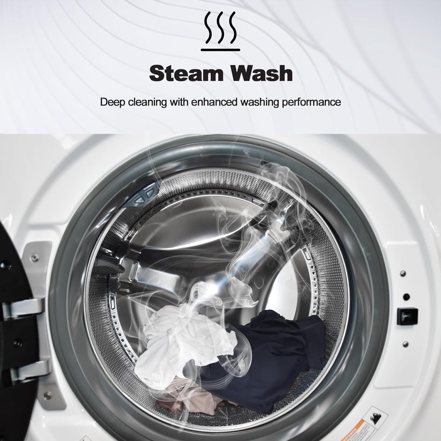 Smad 27 in 4.5 Cu ft Front Load Quick Electric Washing Machine Inverter Motor Steam Water Plus Functions