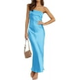thumbnail image 4 of Women 2024 Summer Strapless Satin Tube Bodycon Backless Wedding Guest Maxi Dress, 4 of 10