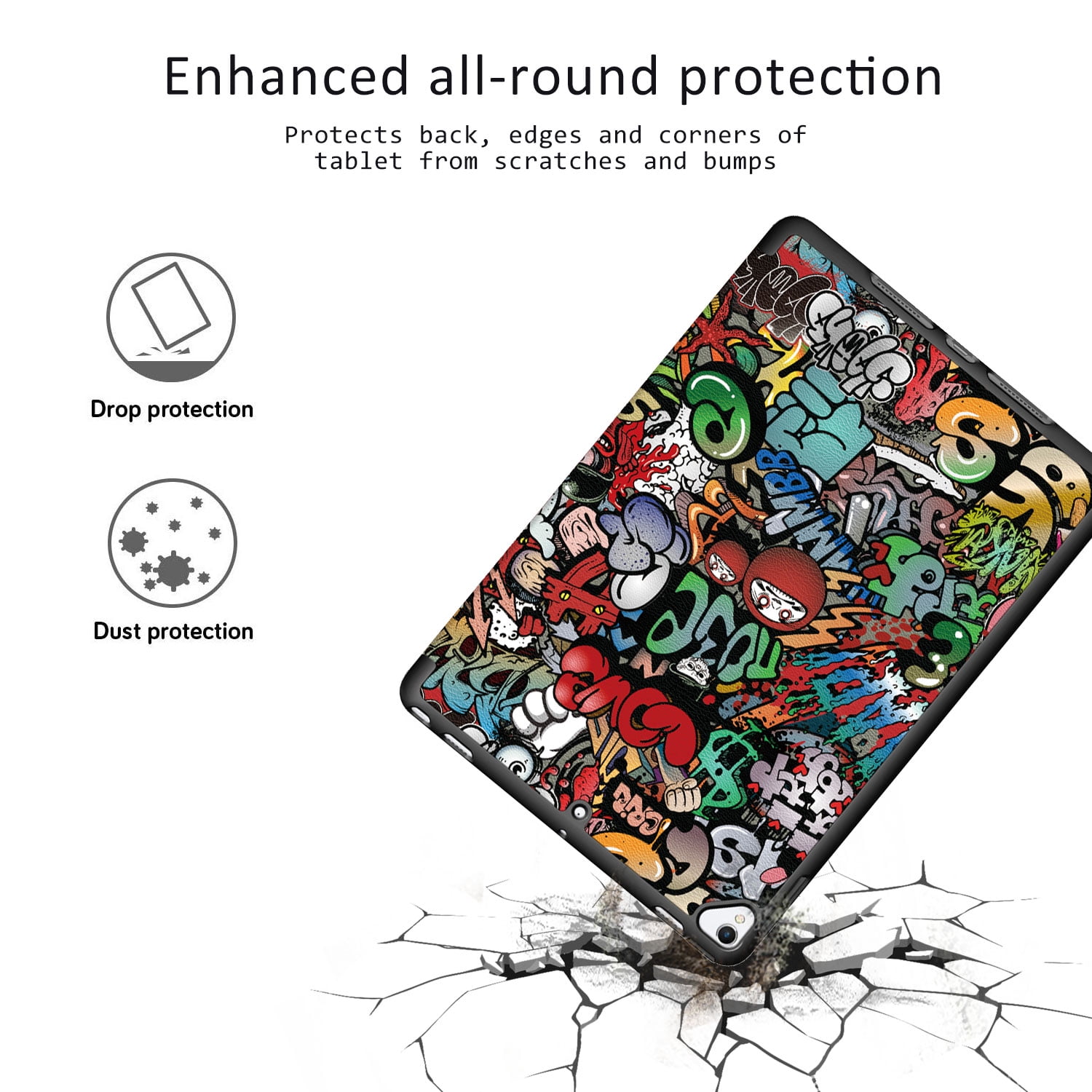 Allytech iPad 10.2 Case with Pencil Holder, iPad 8th 7th Generation Case Cover, Ultra Slim Folding Stand Smart Shell Auto Sleep Wake Shockproof TPU Back Cover for Apple iPad 10.2, Painting
