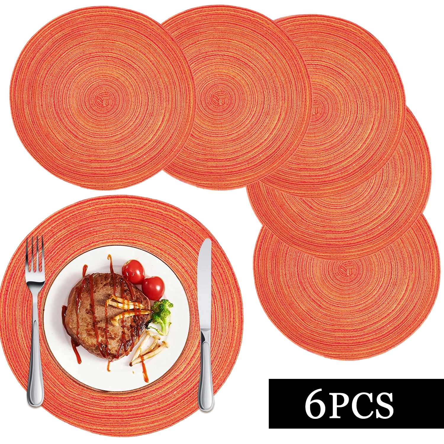 Braided Placemats for Dining Table Set of 6 - Round 15 inch Woven Heat Resistant Non-Slip ...