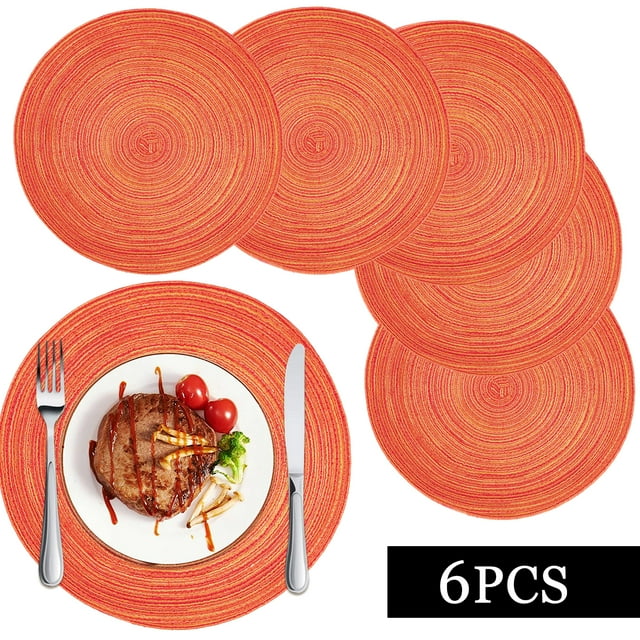 Braided Placemats for Dining Table Set of 6 Round 15 inch Woven Heat