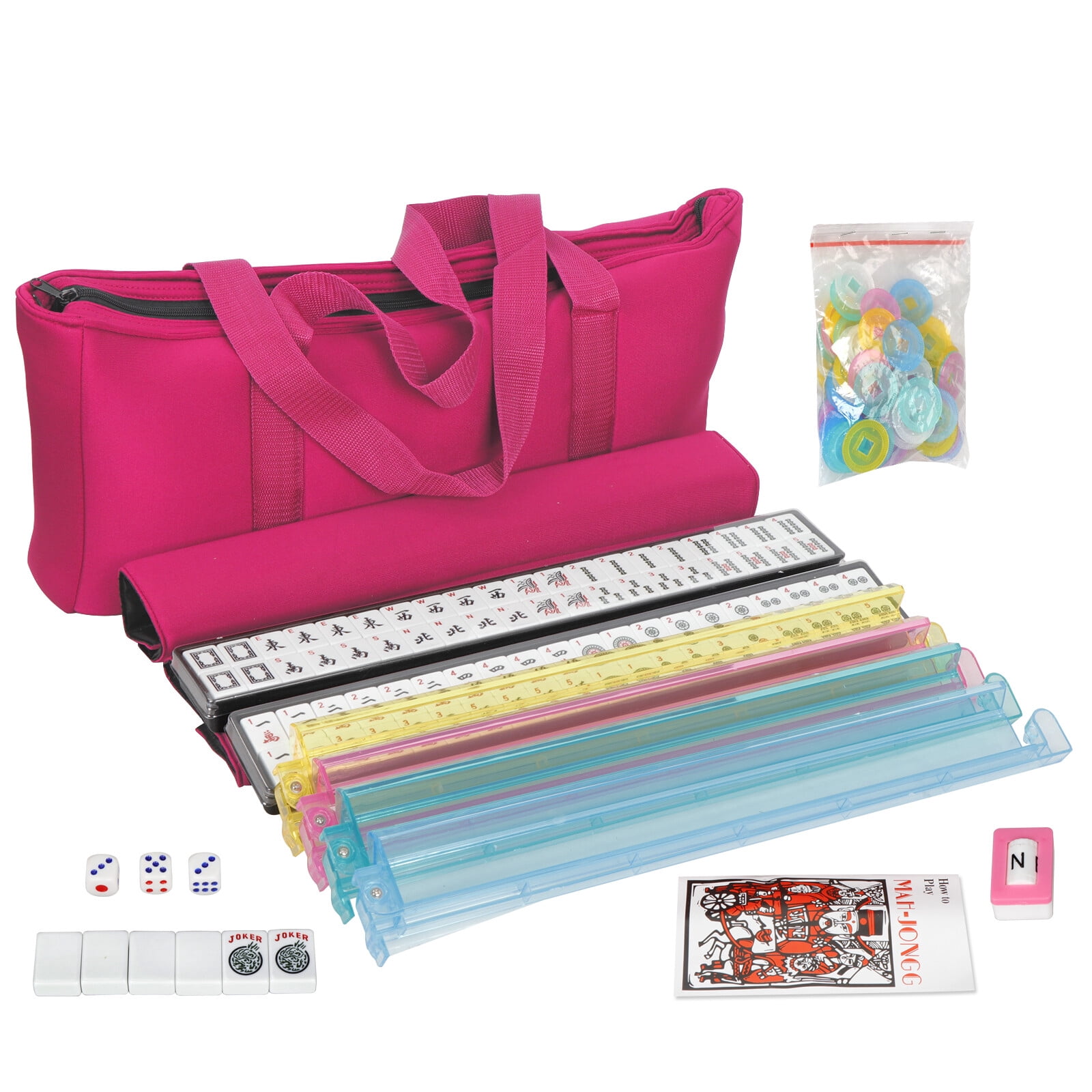 American Mahjong Set with 166 Tiles|Racks with Push|Betting Coins|Dice & Bag