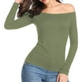 thumbnail image 4 of Lovskoo Women's 2024 Off Shoulder Tops T-Shirt Slim Long Sleeves Spring Fall Stretchy Shirts Blouses Top Olive Green, 4 of 6