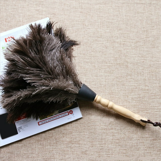 Leylor Duster -Anti-static Reusable Wooden Handle Ostrich Feather Duster Dust Removal Cleaning Tool