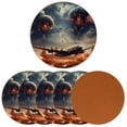 thumbnail image 2 of Independence Day 6PCS Round Coasters Microfiber Leather Set of 6 Drink Coasters with Holder, 4.3x4.3 inch, Dining Table, Bar, Home and Kitchen Decor, Black Color Coasters Package, 2 of 6