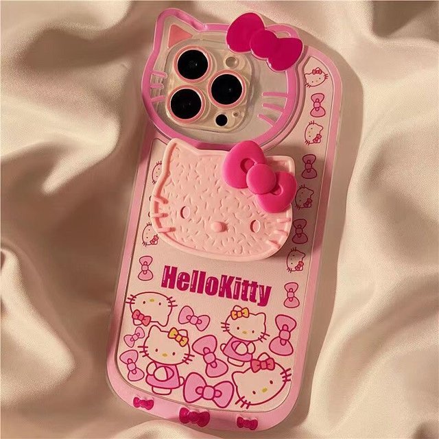 Sanrio-funda de teléfono Kawaii con soporte de Hello Kitty, carcasa a prueba de golpes con dibujos animados para Iphone 11, 12, 13 Pro Max, Mini, X, Xs, Xr, 7, 8 Plus, Y2k Fivean unisex