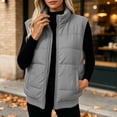 thumbnail image 5 of TARIENDY Puffer Quilted Vest for Women Stand Collar Zipper Warm Winter Jackets Lightweight Sleeveless Casual Padded Coat Gray L, 5 of 9