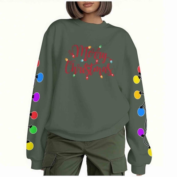 lulshou Sweatshirt for Women Christmas "Merry Christmas" Print Sweatshirt Fleece Crewneck Pullover Cozy Long Sleeve Casual Top, XXL