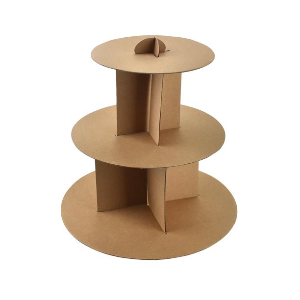 3 Tiered Cardboard Cupcake Stand, Natural, 12Inch