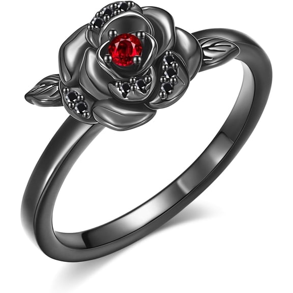 JUSORA Black Rose Rings for Women 925 Sterling Silver Rose Flower Ring Gothic Jewelry Gifts for Mom Wife Friend