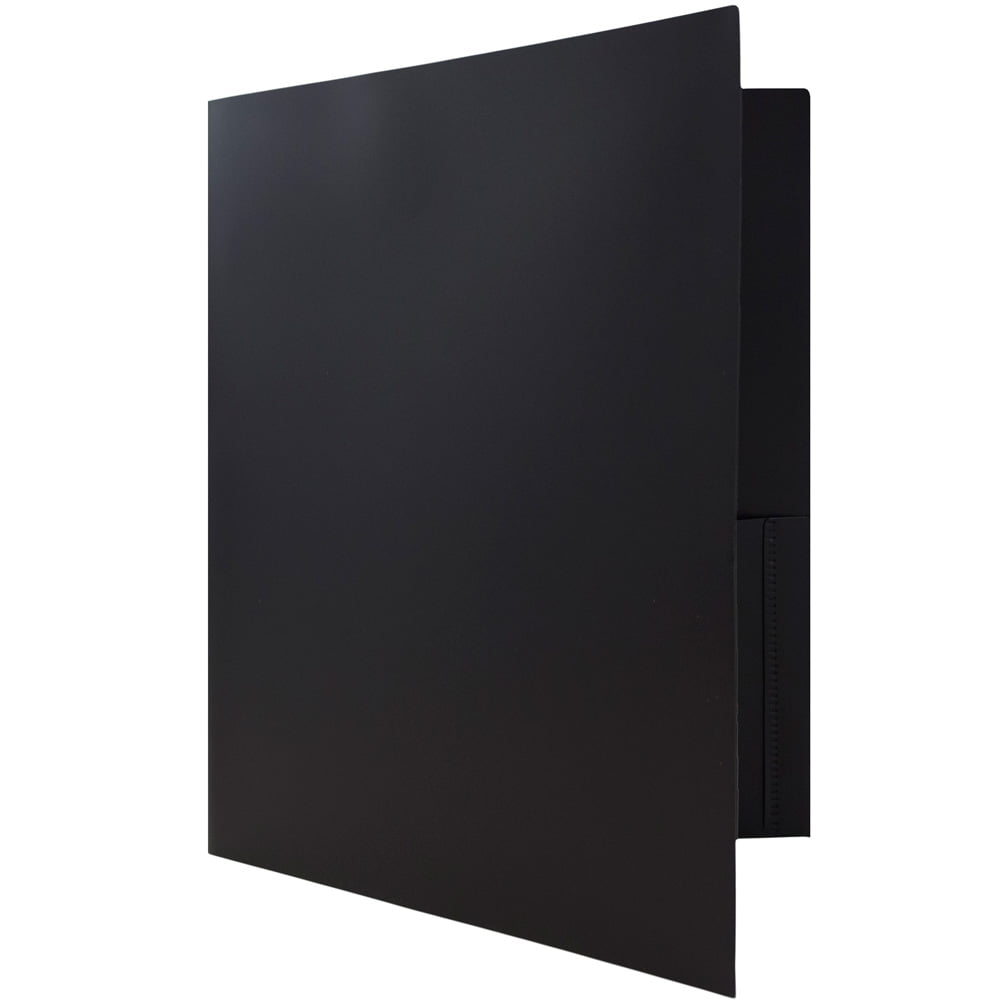 JAM Paper Plastic 2 Pocket School POP Folders, Black, Bulk 96/Pack