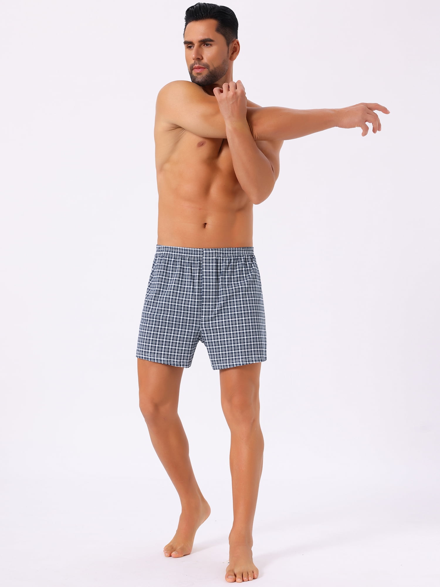 DARING DIVA Men's Classic Elastic Waistband Plaid Pattern Boxer Shorts 32 Dark Blue