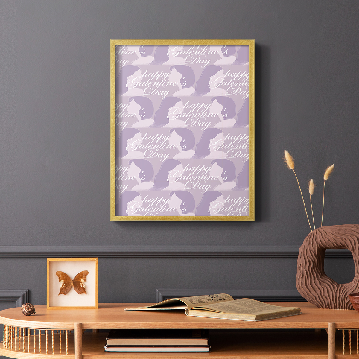 Happy Galentine's Day Collection E Framed Print in Gold Solid Wood Framed Print No Nail Hanging