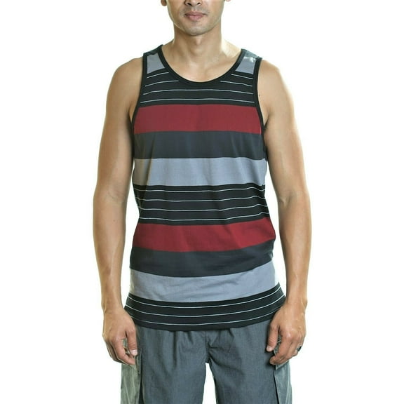 YAGO Men's Casual Striped Tank Top Shirt for Indoor & Outdoor (Wine/Gray-MM5) (S)