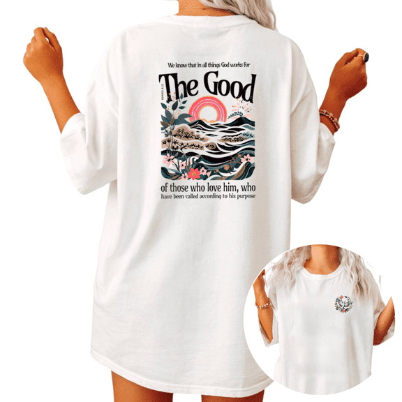 Boho Landscape Romans 8:28 Graphic Tees Womans T shirt White S-5XL Shirts Casual Faith Tops