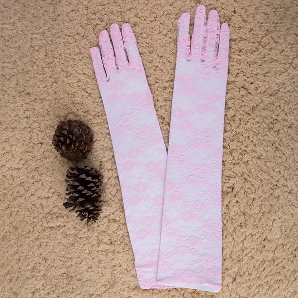 Nvzi 2 guantes largos de encaje con diseño floral de 20,86 pulgadas para dama, para bodas, Halloween, fiestas de cosplay, color rosa