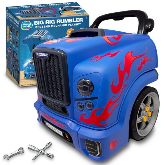 Playful Minds Interactive Truck Engine Toy – Kids' Repair Kit with Tools, Lights & Sounds – Blue