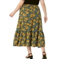 thumbnail image 4 of DARING DIVA Women's Plus Skirts Floral Stretchy Waist Layered Maxi Skirt 1X Green Yellow, 4 of 6