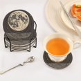 thumbnail image 3 of Yayeee 6 PCS Drink Coasters with Holder Set Woven Absorbent Round Tabletop Hot Pad, Beige Moon, 3 of 7