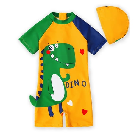 

SYNPOS Kids Boys Dinosaur Shark Rashguard One-Piece Swimsuit Hat Set for 1-7T Swimwear