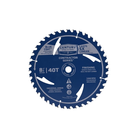 Century Drill & Tool 10286 8-1/4" 40T Contractor Series Carbide Saw Blade, Thin Kerf, Heat Resistant, Non-Stick Coating, Durable, Precise