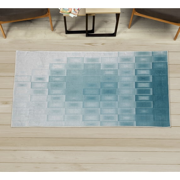 Abstract Decorative Rug, Mosaic Style Theme Fractal Square Shapes with Charming Effects Image Print, Quality Carpet for Bedroom Dorm and Living Room, 6 Sizes, Pale Blue, by Ambesonne