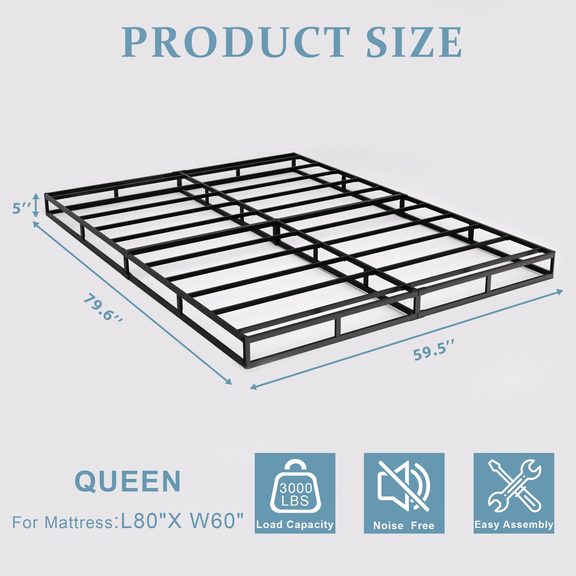 Awesofurni 5 inch Queen Box Spring, Heavy Duty Metal Mattress Foundation with Fabric Cover, Easy Assembly, Noise-Free