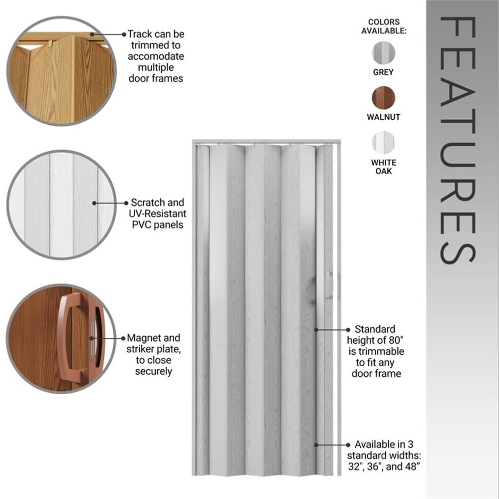 Pemberly Row 36" W PVC Foldable Accordion Doors or Privacy Room Divider - Walnut