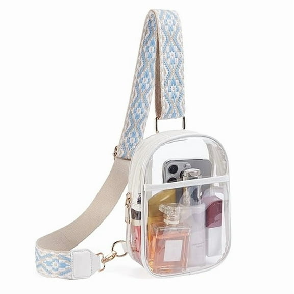 Clear Bags For Events With Extra-Long Straps, 4 Pockets Clear Crossbody Bags For Women Transparent PVC shoulder crossbody bag (white)
