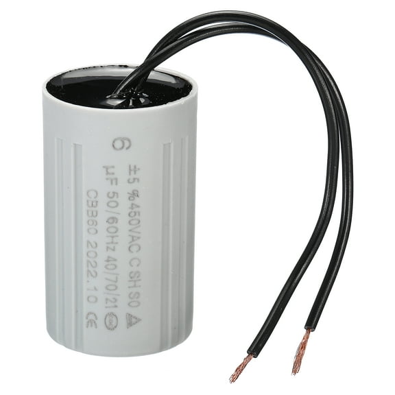 CBB60 6uF Running Capacitor, AC 450V 2 Wires 50/60Hz Cylinder 60x35mm for Motor Start