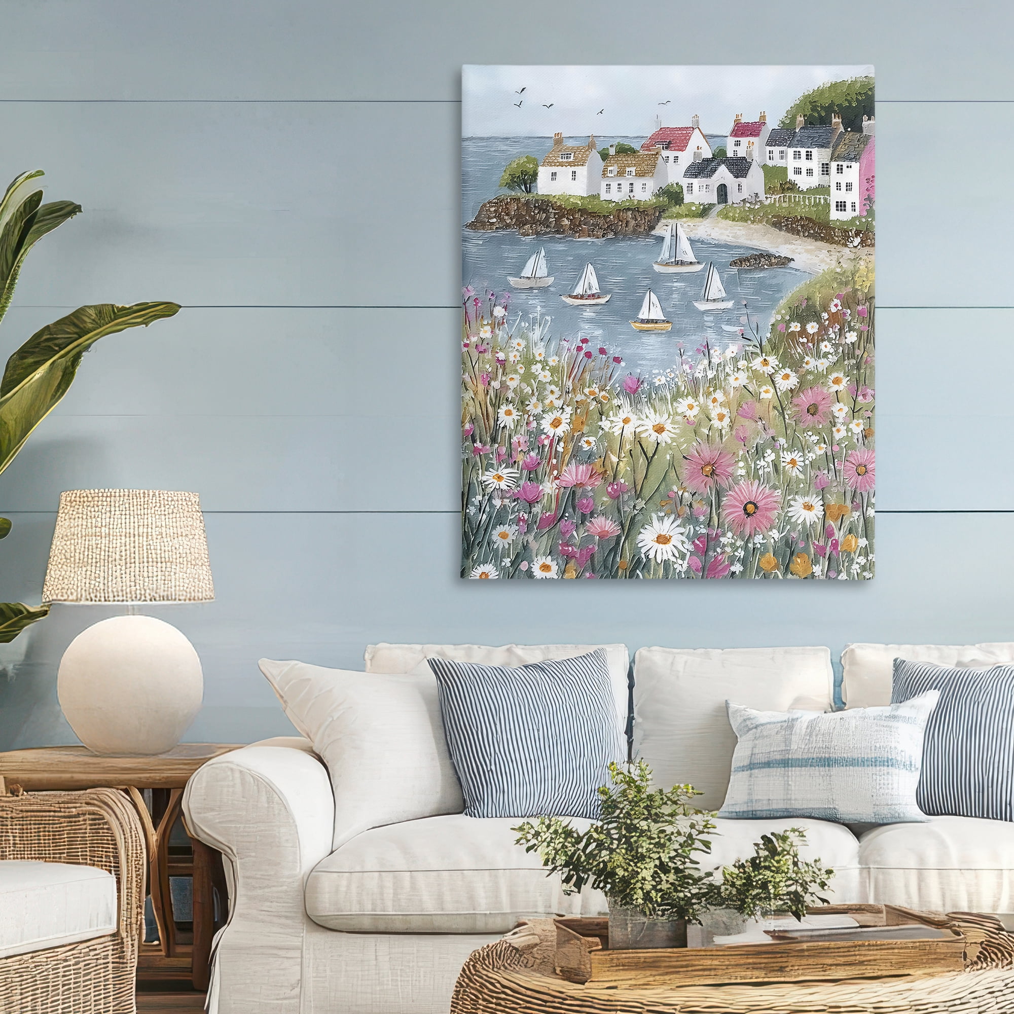 Stupell Industries Seaside Sailboats in Village Bay Canvas Wall Art, design by Riley B