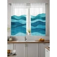 thumbnail image 4 of Teal Blue Sheer Curtains 63 Inch Long 2 Panels, Gradient Waves Abstract Watercolor Modern Art Light Filtering Rod Pocket Semi Sheer Curtains, Sheer Voile Drapes for Living Room Bedroom, 52"x63", 4 of 5