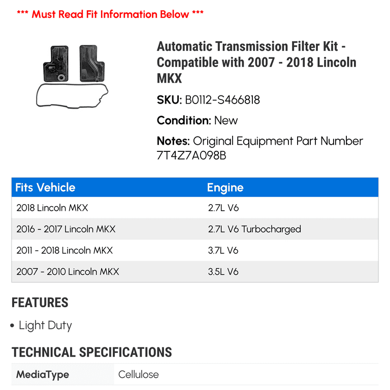 Automatic Transmission Filter Kit - Compatible with 2007 - 2018 