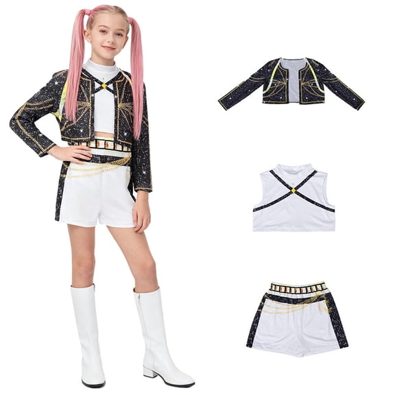 Halloween Costume Anime Cosplay Costume, Anime Stage Performance Costume Theme Party Role Play Outfit, Jacket Top and Shorts 3-Piece Set