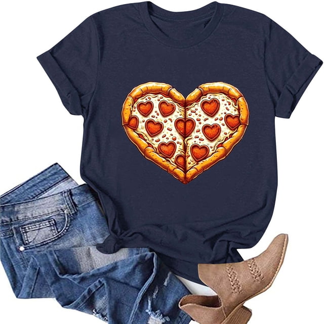 Meichang T-Shirts Couple Valentines Day T-Shirts Imprimé Cœur Mignon T-Shirts Manches Courtes Col Rond Hauts Mignons Coupe Ample T-Shirts de Vacances Valentines Day