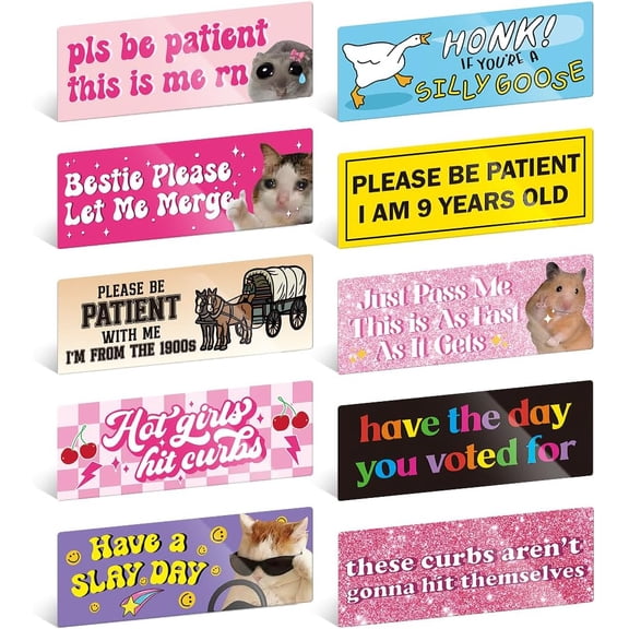 10PCS Funny Car Bumper Magnet, Student Driver Magnet Prank Magnetic Sticker for Truck Metal, Hot Girls Hit Curbs New Please Be Patient Waterproof Reusable