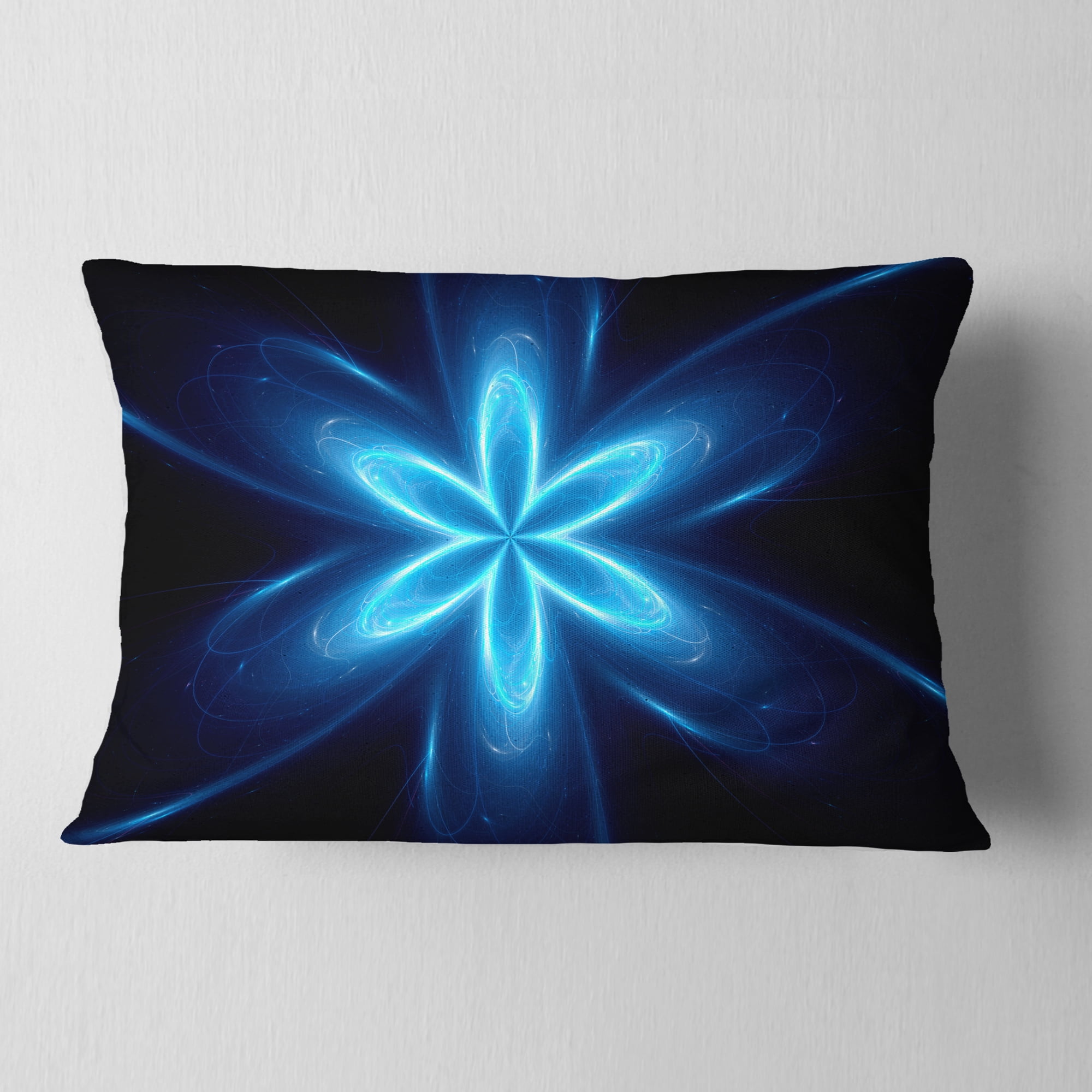 Designart Blue Glowing Space Fractal Flower - Flower Throw Pillow - 12x20