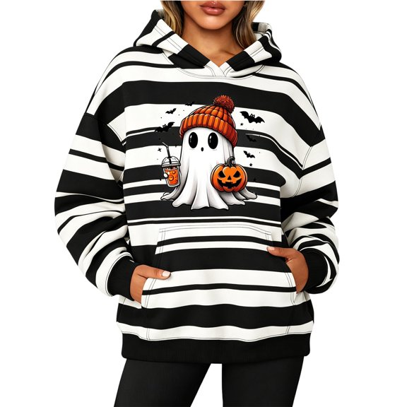DORKASM Women Halloween Hoodies Crew Neck Loose Fit Women's Halloween Sweatshirt Comfy Pullover Long Sleeve Spooky 2026 Tops with Pockets White 3XL