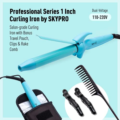 Professional Series Hair Curling Iron 1 Inch & Bonus Travel Pouch by SKYPRO  | Small Curling Iron for Short Hair | Perfect Mid-Length Ceramic Curling  Iron Barrel & Firm Clamp for All