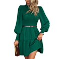 thumbnail image 1 of Vestido corto fruncido vestido corto con manga farol cinturón de moda transpirable de Color sólido para verano ANGGREK Otros, 1 of 6