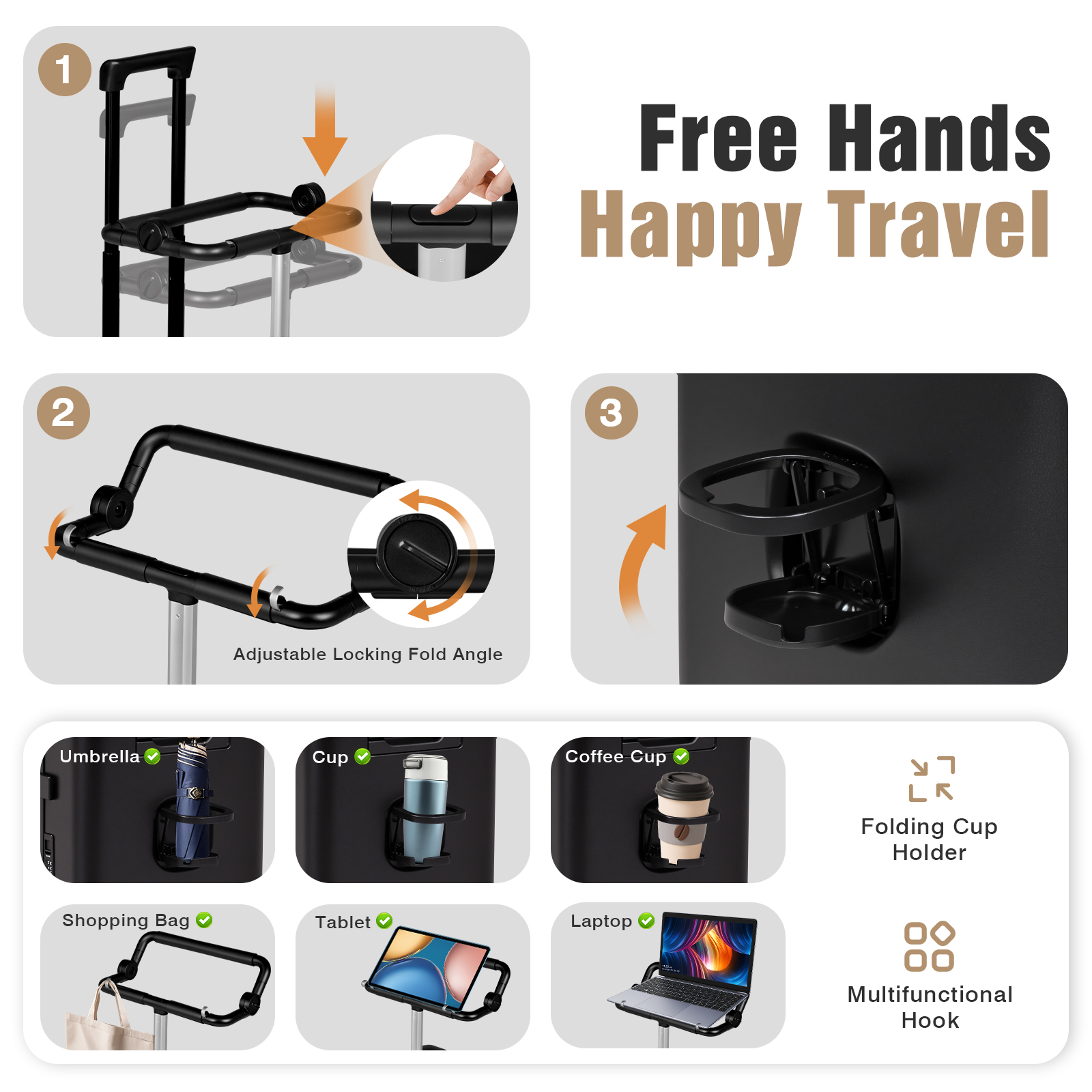 Advwin 20" Ride On Luggage with Foldable Seat, Cup/Tablet Holder, 6 PCs Packing Cube Set & TSA Lock, Hard Shell PC Spinner Travel Suitcase for Kids & Adults, Black