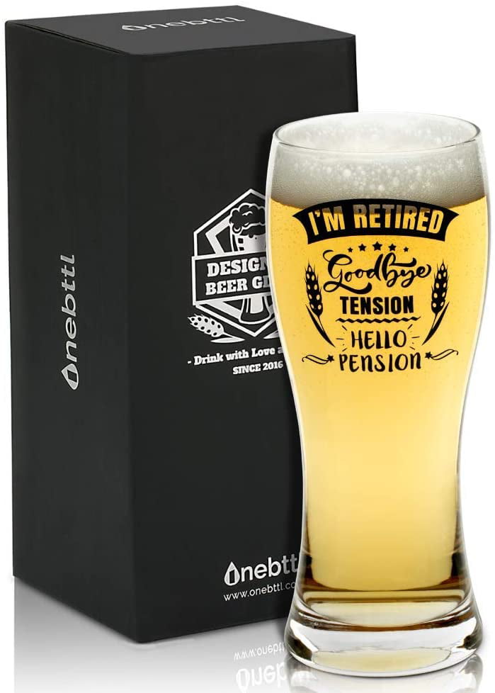 Beer Glass Pilsner Stein Mug 15oz Funny Retirement Goodbye Tension Hello Pension 