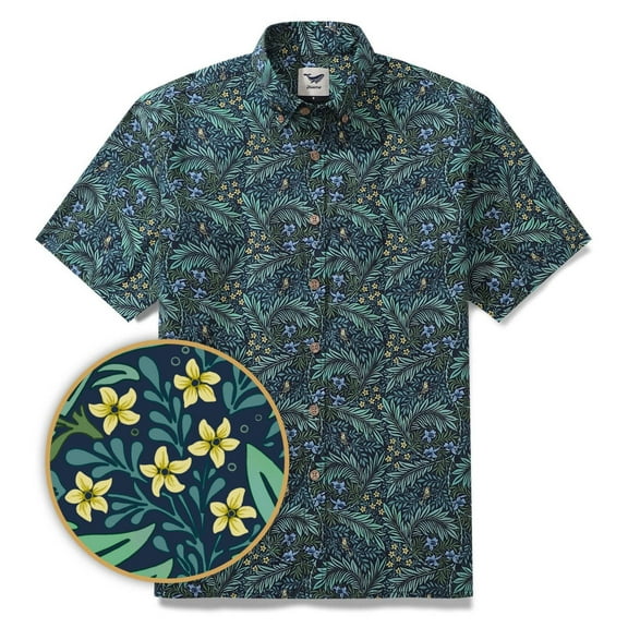 Yiume Green Tropical Hawaiian Shirt For Men Cotton Button-down Short Sleeve Vintage Aloha Shirt